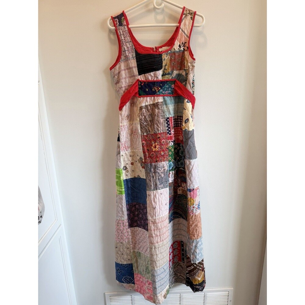 Vtg Handmade Patchwork Cottagecore Prairie Maxi Dress Quilted Peasant Gypsy - Picture 2 of 10
